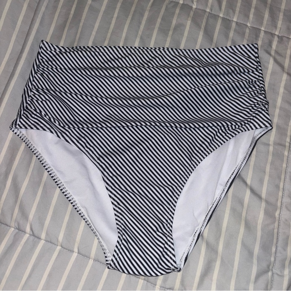 Shein Striped High-Waisted Bikini Bottom, Large
